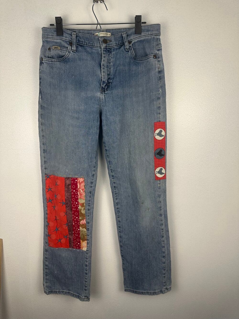 Lee relaxed straight-leg jeans unique, upcycled patchwork farm theme 10 Medium
